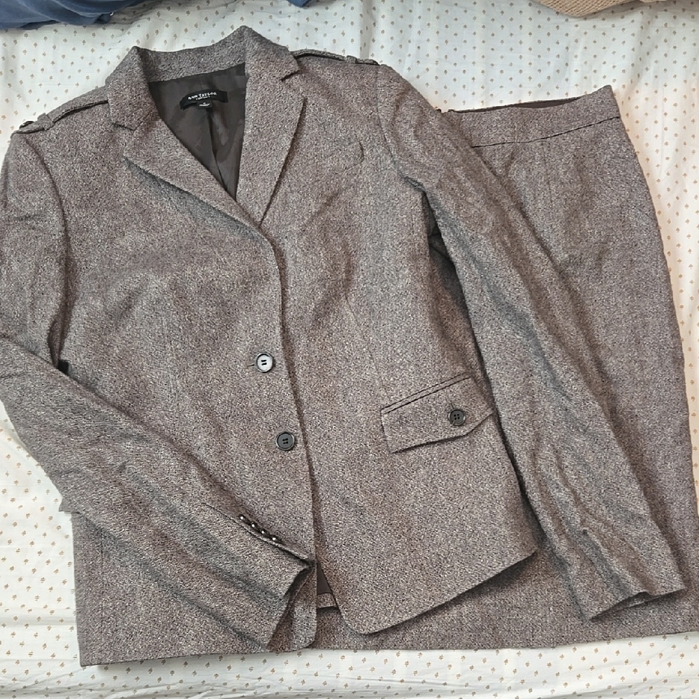 Ann Taylor Gray Suit Classic Blazer Wool-Blend